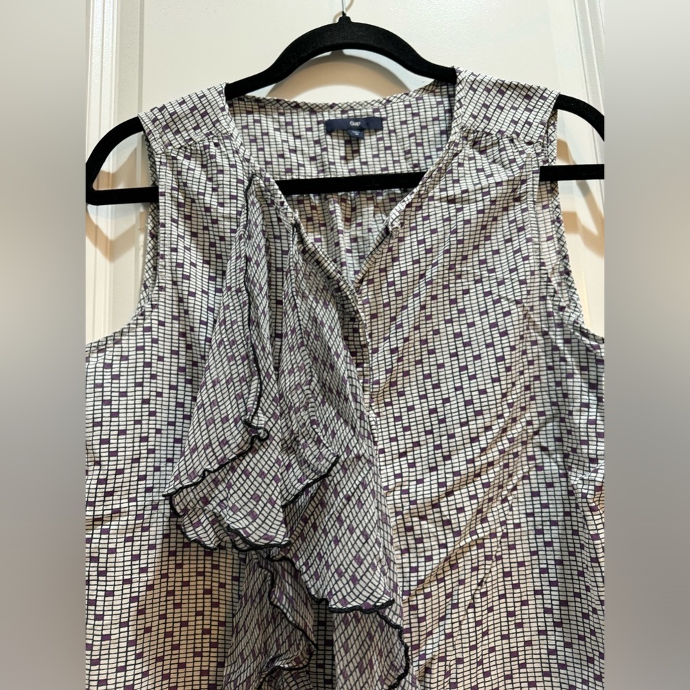Gap Sleeveless Button Down Ruffles Top Gray/Purpl… - image 3